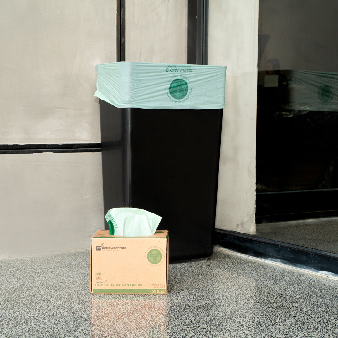 Basic Nature 13 gal Green Plastic Trash Can Liner - Compostable - 100 count box
