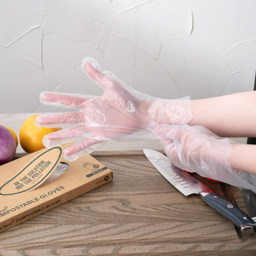Eco Serve Clear Plastic Medium Compostable Gloves - Powder-Free - 11" x 9" - 1000 count box