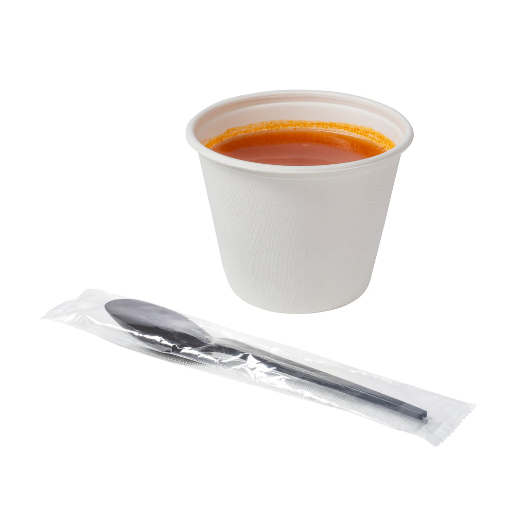 Basic Nature Black CPLA Plastic Spoon - Wrapped, Heat-Resistant, Compostable - 6 1/2" - 250 count box