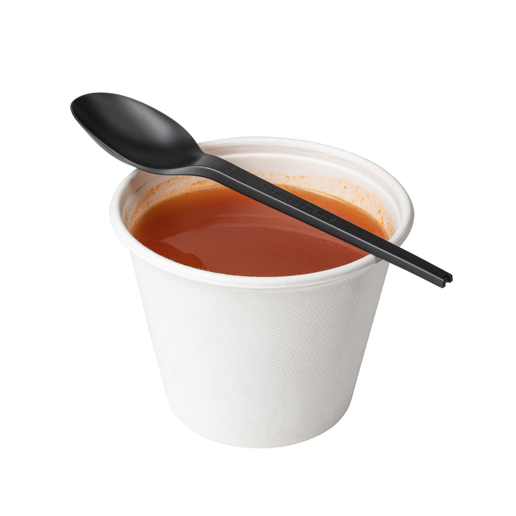Basic Nature Black CPLA Plastic Spoon - Wrapped, Heat-Resistant, Compostable - 6 1/2" - 250 count box