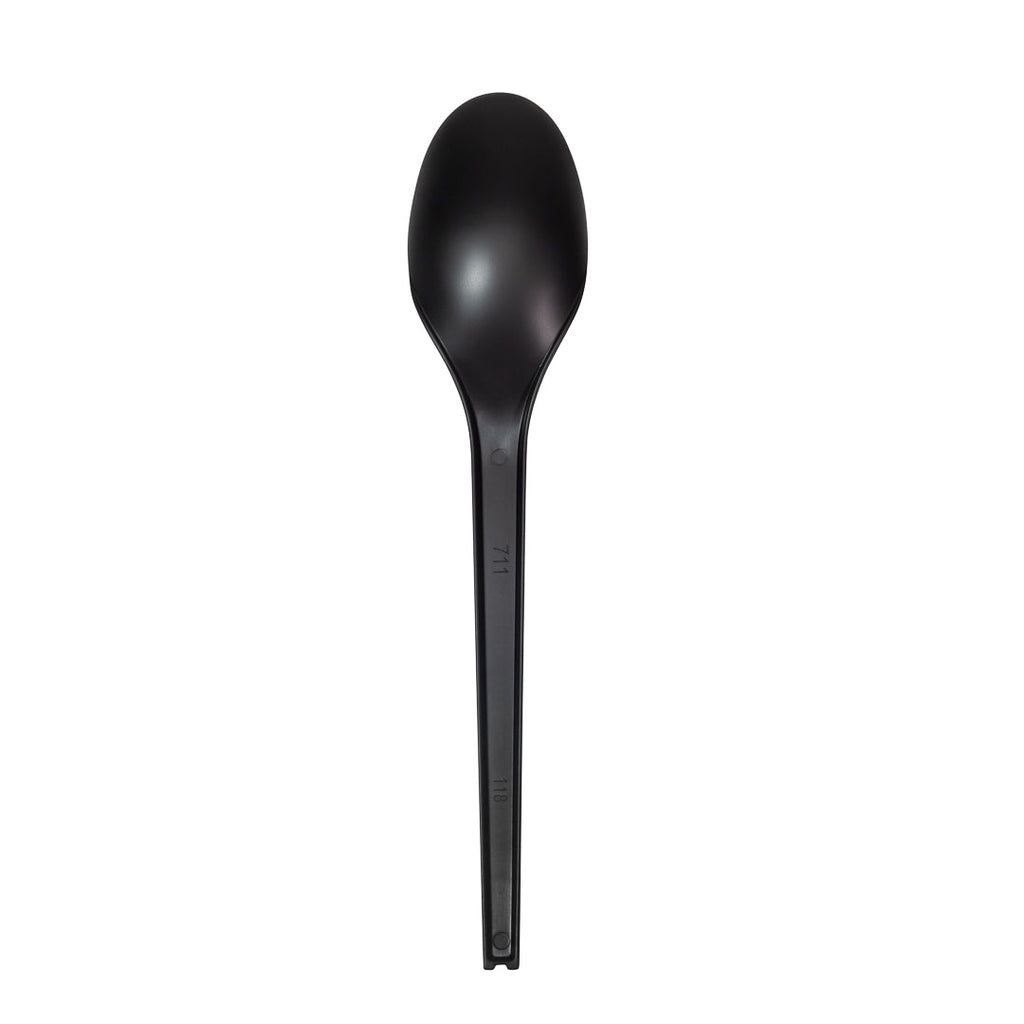 Basic Nature Black CPLA Plastic Spoon - Wrapped, Heat-Resistant, Compostable - 6 1/2" - 250 count box