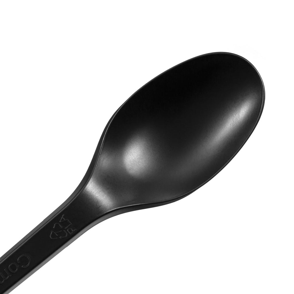 Basic Nature Black CPLA Plastic Spoon - Wrapped, Heat-Resistant, Compostable - 6 1/2" - 250 count box