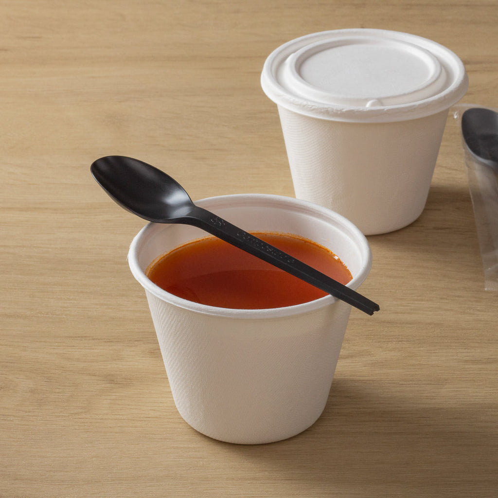 Basic Nature Black CPLA Plastic Spoon - Wrapped, Heat-Resistant, Compostable - 6 1/2" - 250 count box