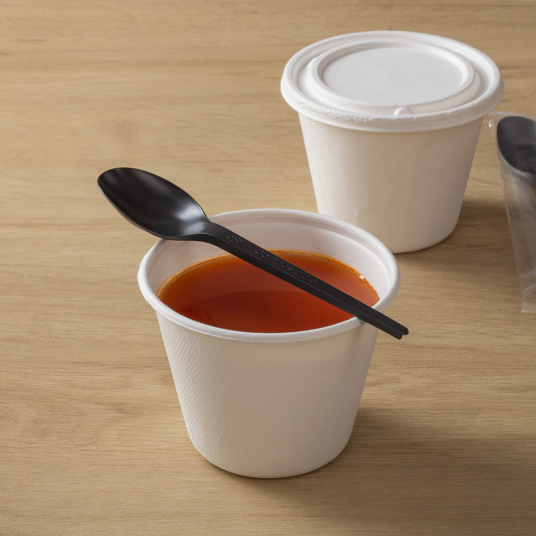 Basic Nature Black CPLA Plastic Spoon - Wrapped, Heat-Resistant, Compostable - 6 1/2" - 250 count box