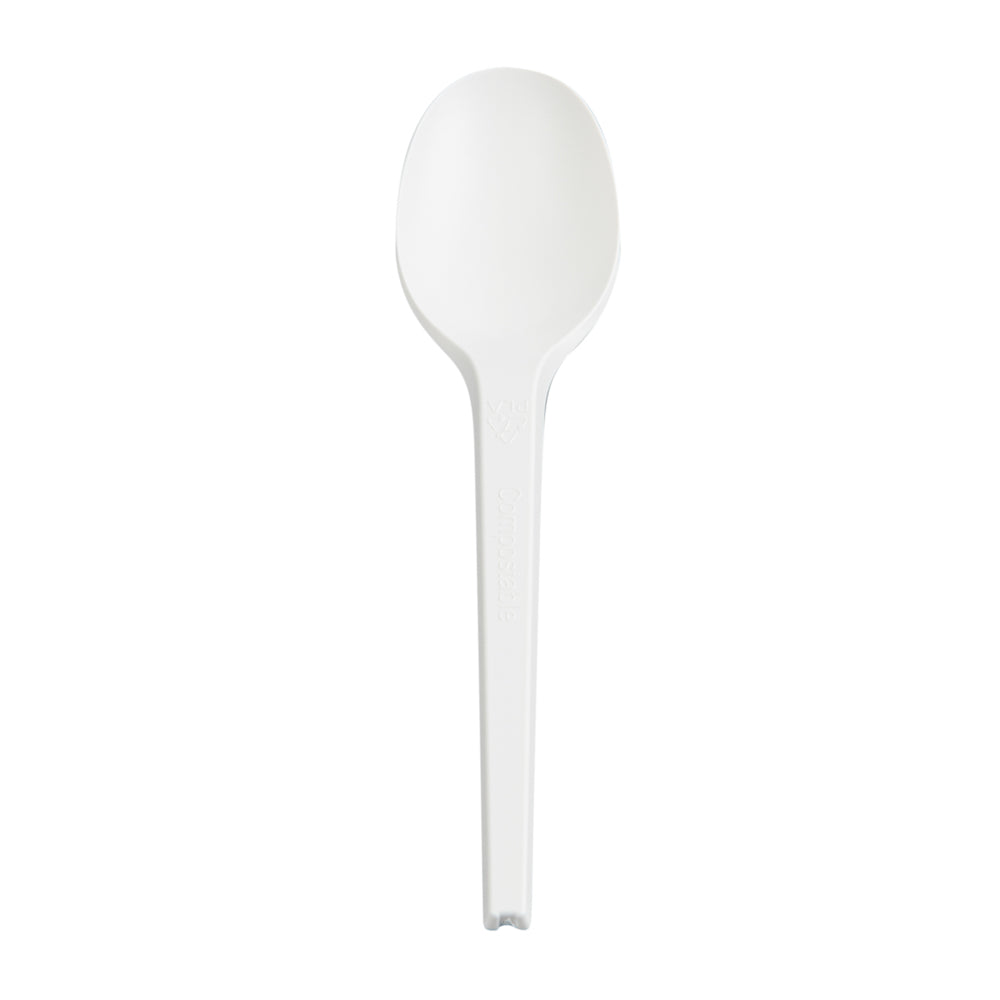 Basic Nature White CPLA Plastic Spoon - Wrapped, Heat-Resistant, Compostable - 6 1/2" - 250 count box