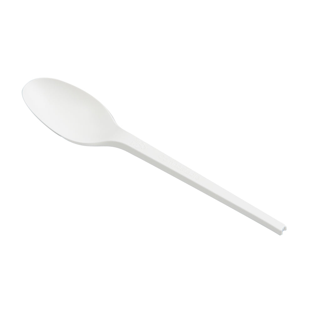 Basic Nature White CPLA Plastic Spoon - Wrapped, Heat-Resistant, Compostable - 6 1/2" - 250 count box