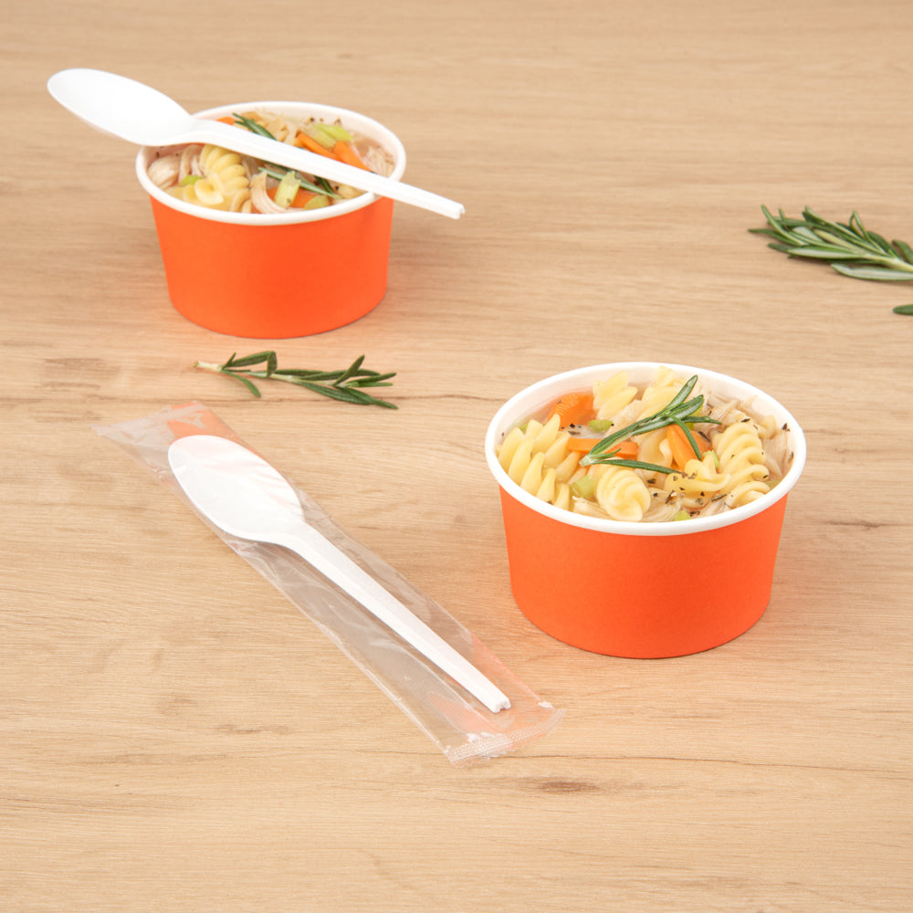 Basic Nature White CPLA Plastic Spoon - Wrapped, Heat-Resistant, Compostable - 6 1/2" - 250 count box