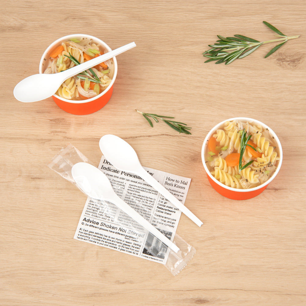 Basic Nature White CPLA Plastic Spoon - Wrapped, Heat-Resistant, Compostable - 6 1/2" - 250 count box