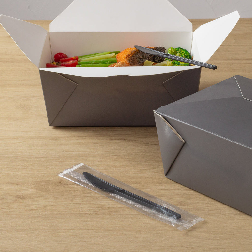 Basic Nature Black CPLA Plastic Knife - Wrapped, Heat-Resistant, Compostable - 6 1/2" - 250 count box