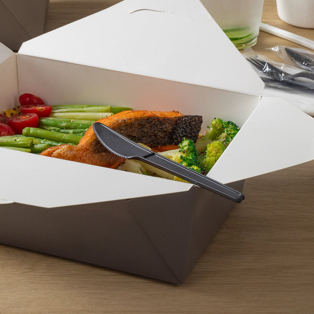 Basic Nature Black CPLA Plastic Knife - Wrapped, Heat-Resistant, Compostable - 6 1/2" - 250 count box