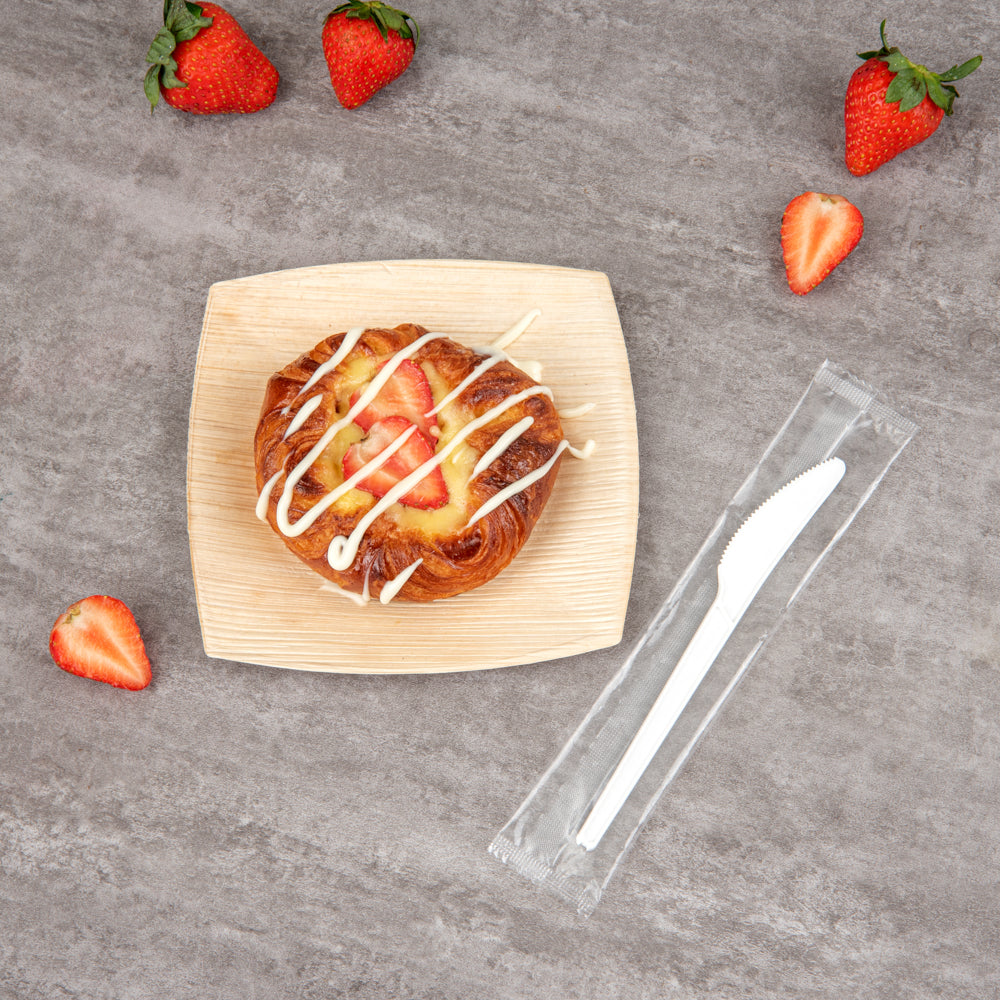 Basic Nature White CPLA Plastic Knife - Wrapped, Heat-Resistant, Compostable - 6 1/2" - 250 count box