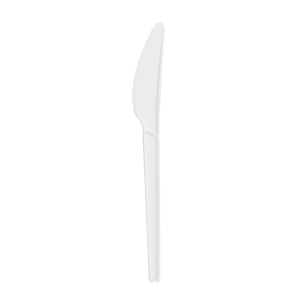 Basic Nature White CPLA Plastic Knife - Wrapped, Heat-Resistant, Compostable - 6 1/2" - 250 count box