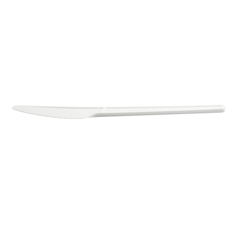 Basic Nature White CPLA Plastic Knife - Wrapped, Heat-Resistant, Compostable - 6 1/2" - 250 count box