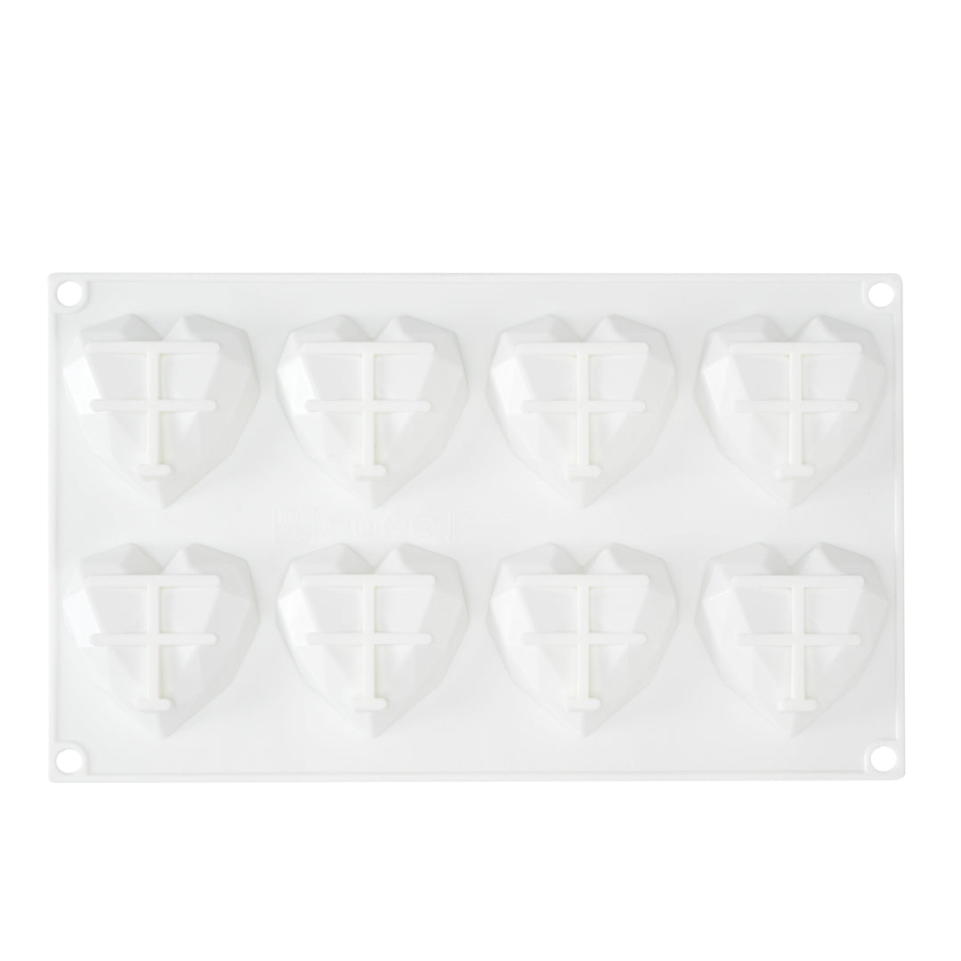 Pastry Tek Silicone Diamond Heart Baking Mold - 8-Compartment - 10 count box
