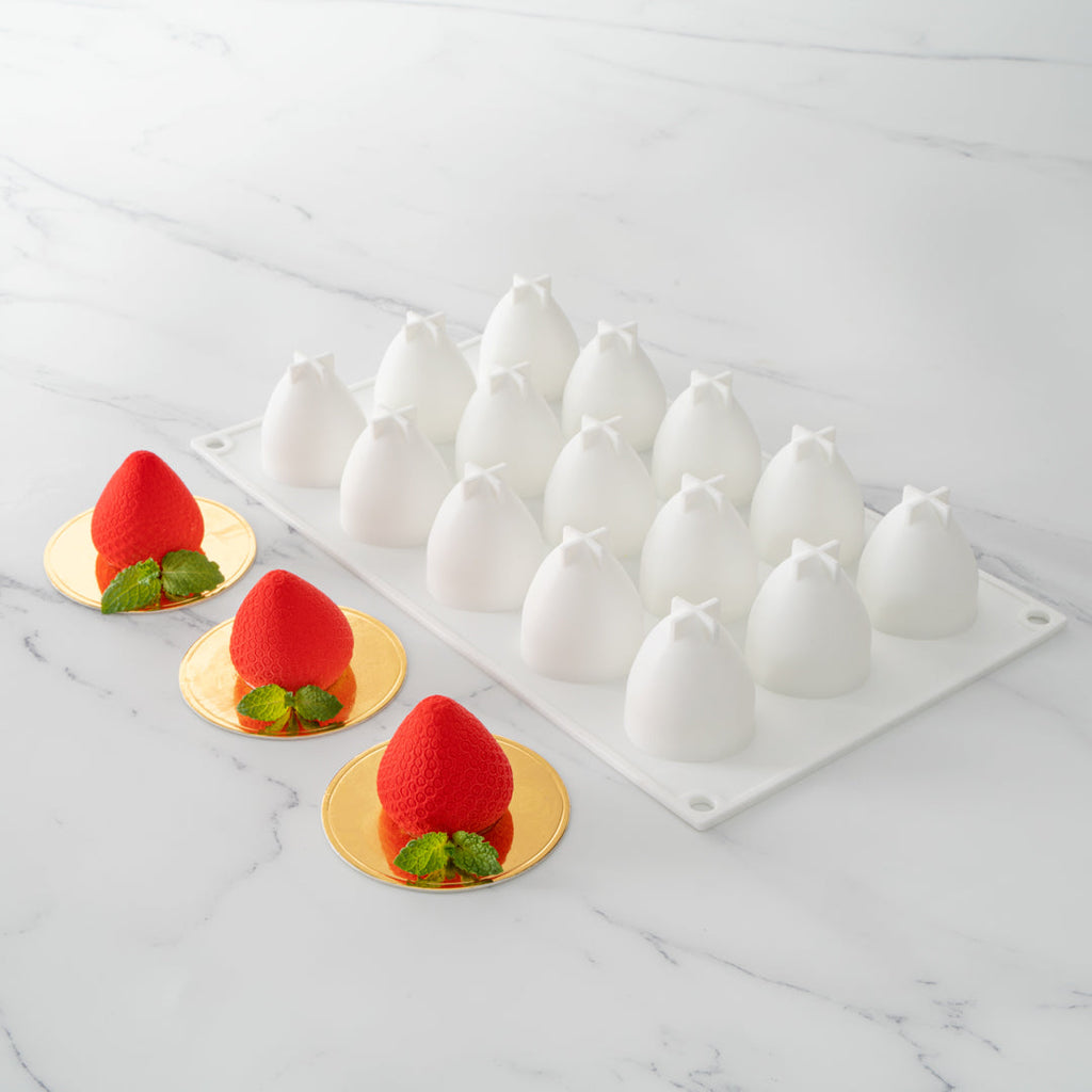 Pastry Tek Silicone Strawberry Baking Mold - 15-Compartment - 10 count box