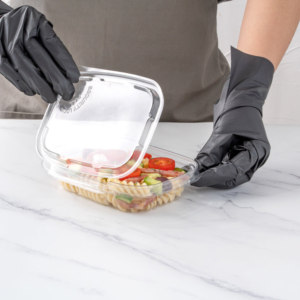 Tamper Tek 8 oz Rectangle Clear Plastic Container - with Hinged Lid, Tamper-Evident - 4 3/4" x 6" x 1 1/4" - 100 count box