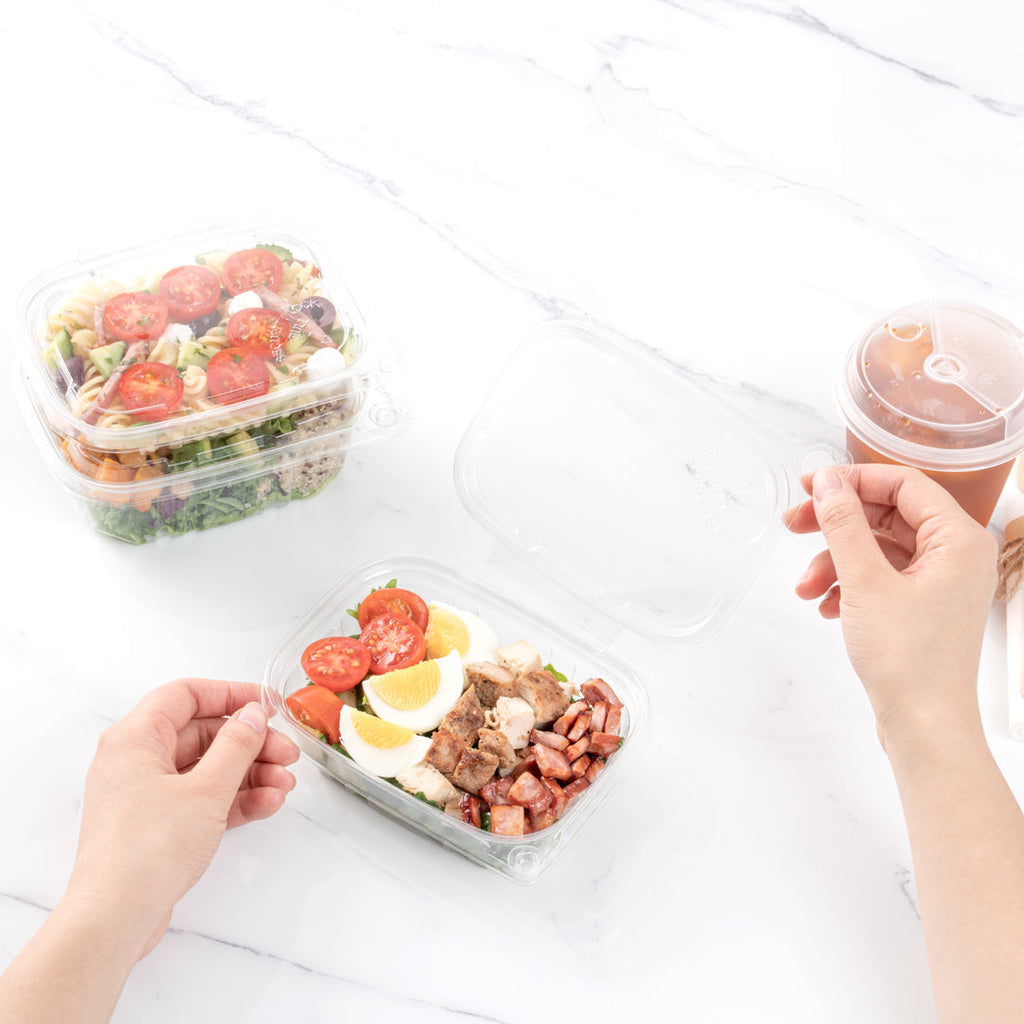 Tamper Tek 12 oz Rectangle Clear Plastic Container - with Hinged Lid, Tamper-Evident - 4 3/4" x 6" x 1 1/2" - 100 count box