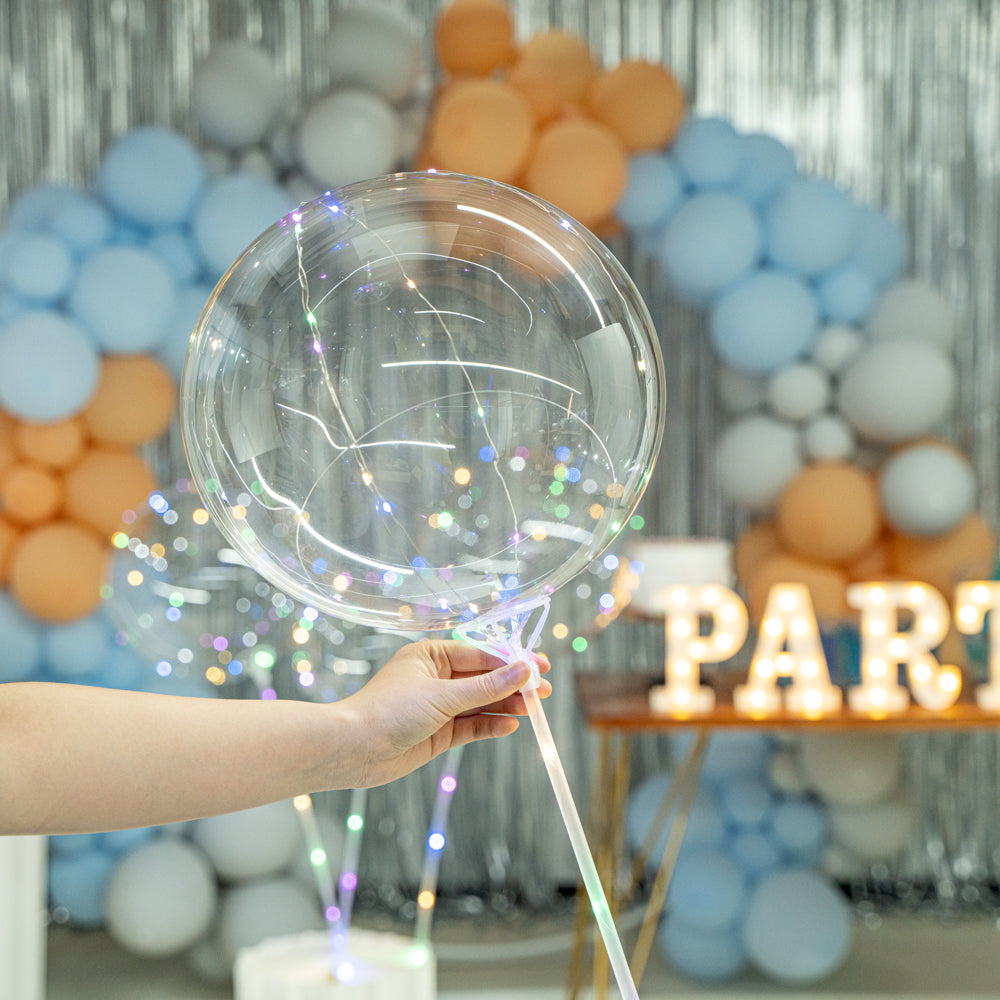 Balloonify Colorful LED Bobo Balloon - with String Light, Handle - 20" - 10 count box