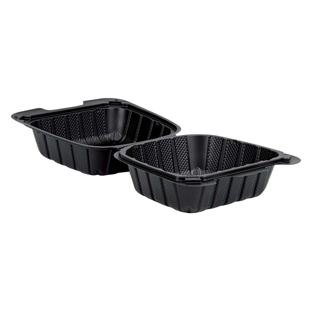 Thermo Tek 18 oz Black Mineral-Filled Plastic Clamshell Container - 6" x 6" x 3" - 100 count box