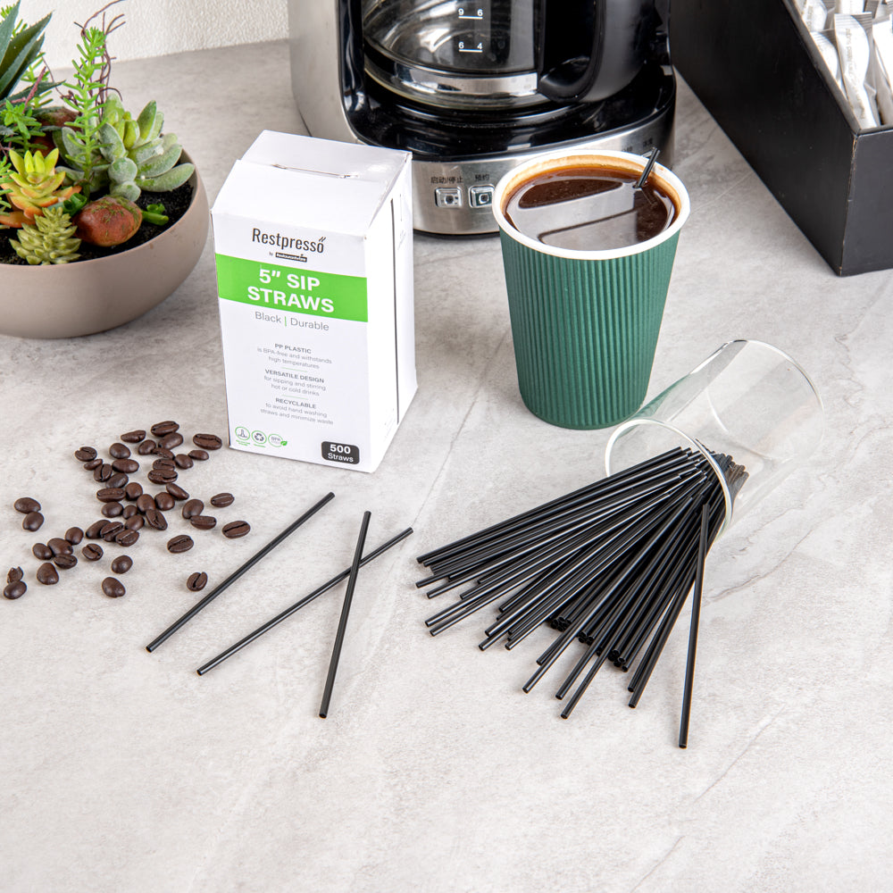 Restpresso Black Plastic Coffee Stirrer / Sip Straw - 5" - 5000 count box