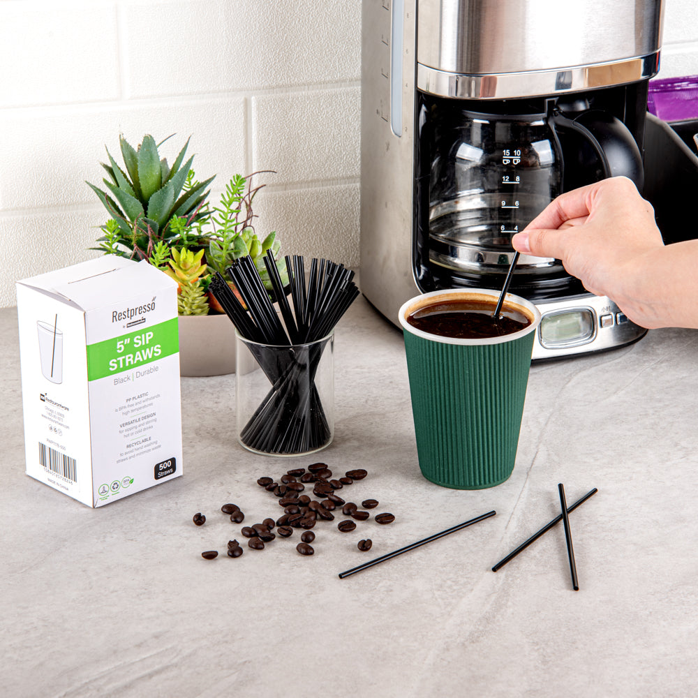 Restpresso Black Plastic Coffee Stirrer / Sip Straw - 5" - 5000 count box