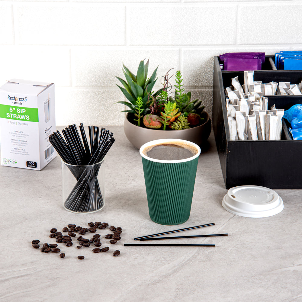 Restpresso Black Plastic Coffee Stirrer / Sip Straw - 5" - 5000 count box