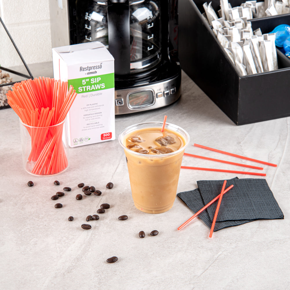 Restpresso Red Plastic Coffee Stirrer / Sip Straw - 5" - 5000 count box