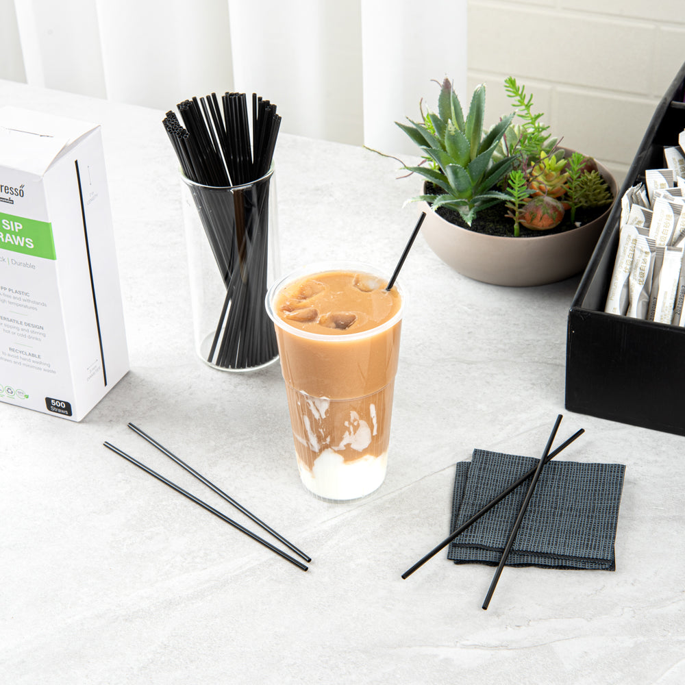 Restpresso Black Plastic Coffee Stirrer / Sip Straw - 7" - 5000 count box