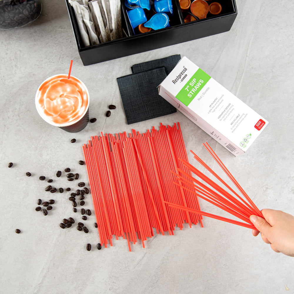 Restpresso Red Plastic Coffee Stirrer / Sip Straw - 7" - 5000 count box