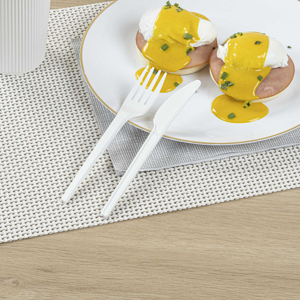 Basic Nature White CPLA Plastic Knife - Compostable Wrapper, Heat-Resistant - 6 1/2" - 250 count box