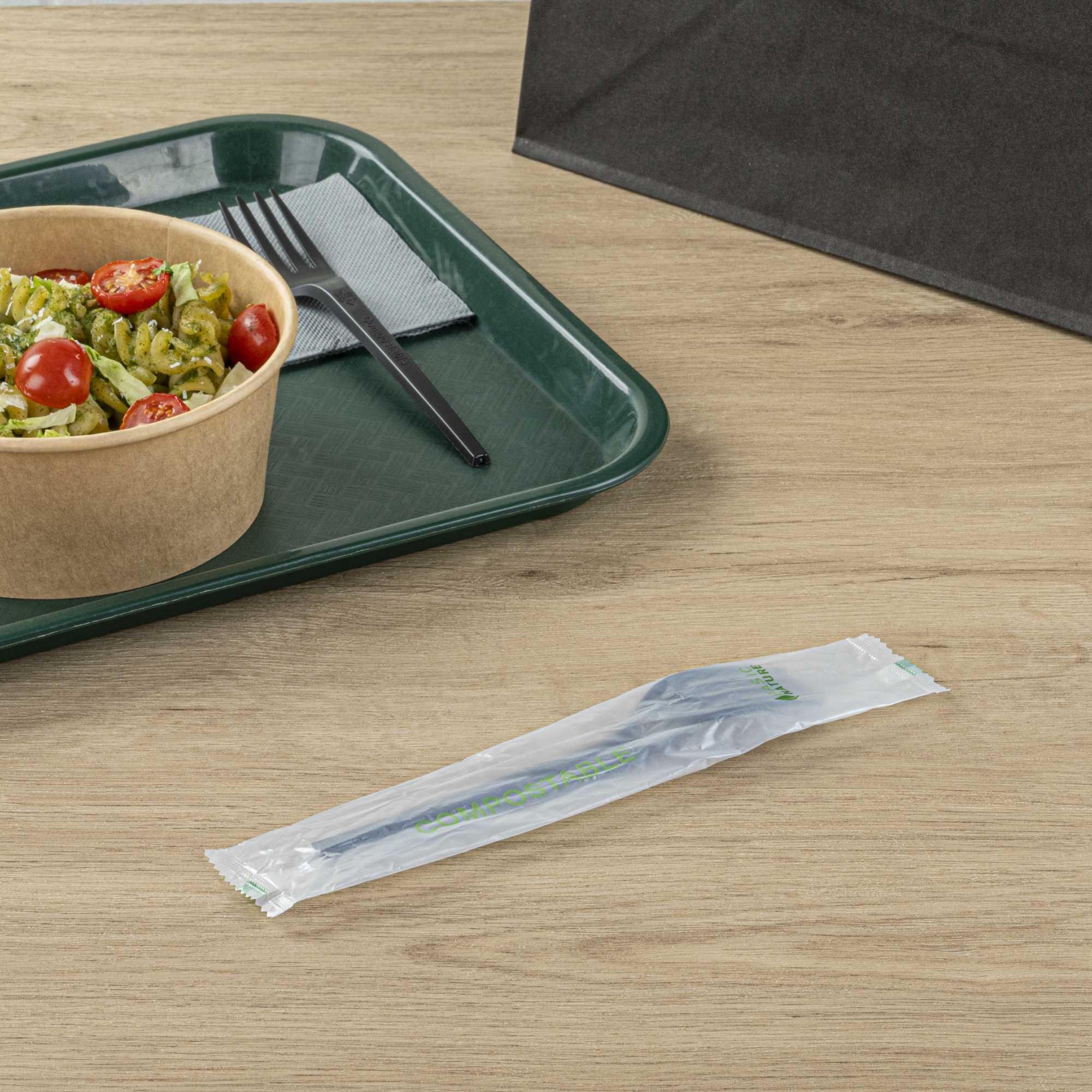 Basic Nature Black CPLA Plastic Fork - Compostable Wrapper, Heat-Resistant - 6 1/2" - 250 count box
