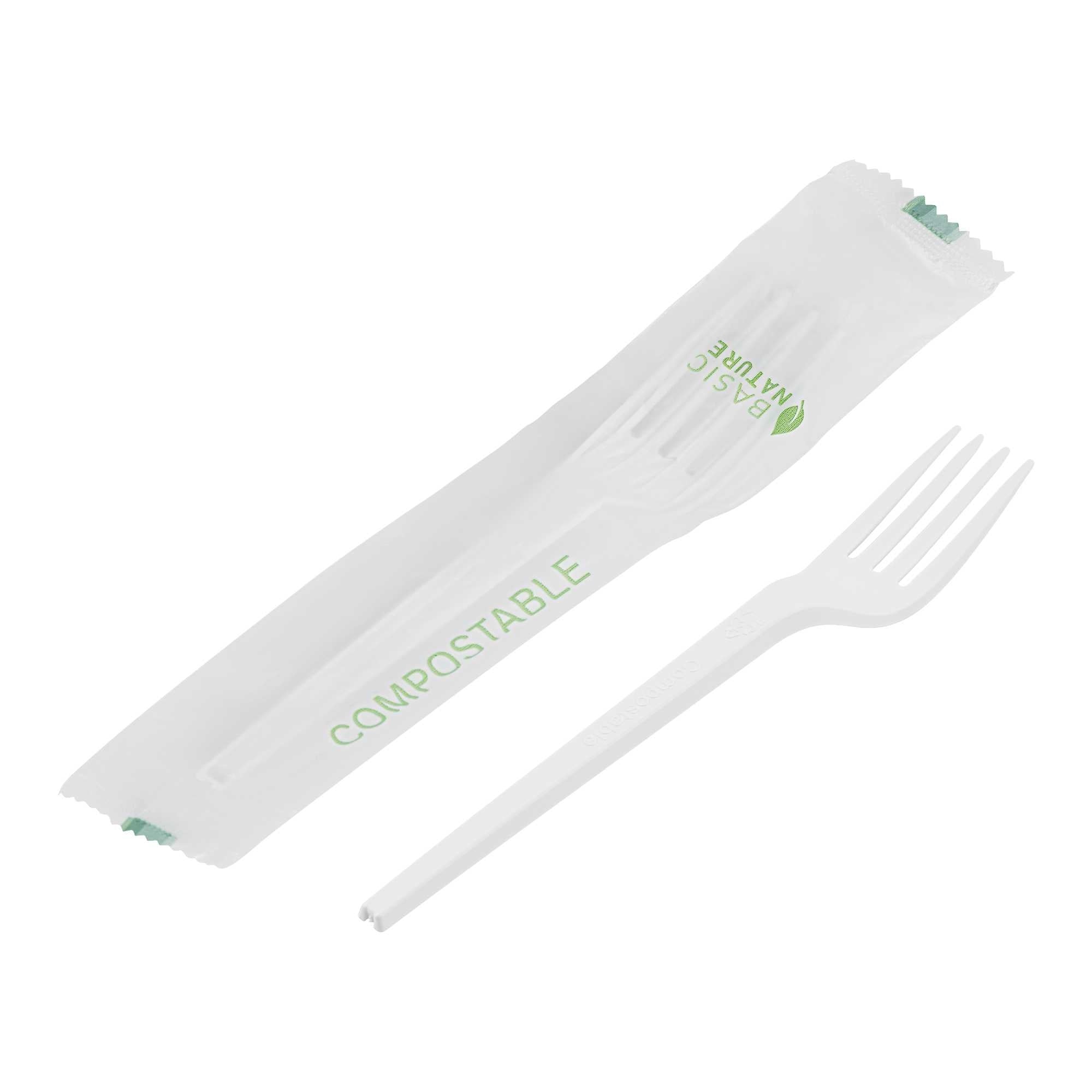 Basic Nature White CPLA Plastic Fork - Compostable Wrapper, Heat-Resistant - 6 1/2" - 250 count box