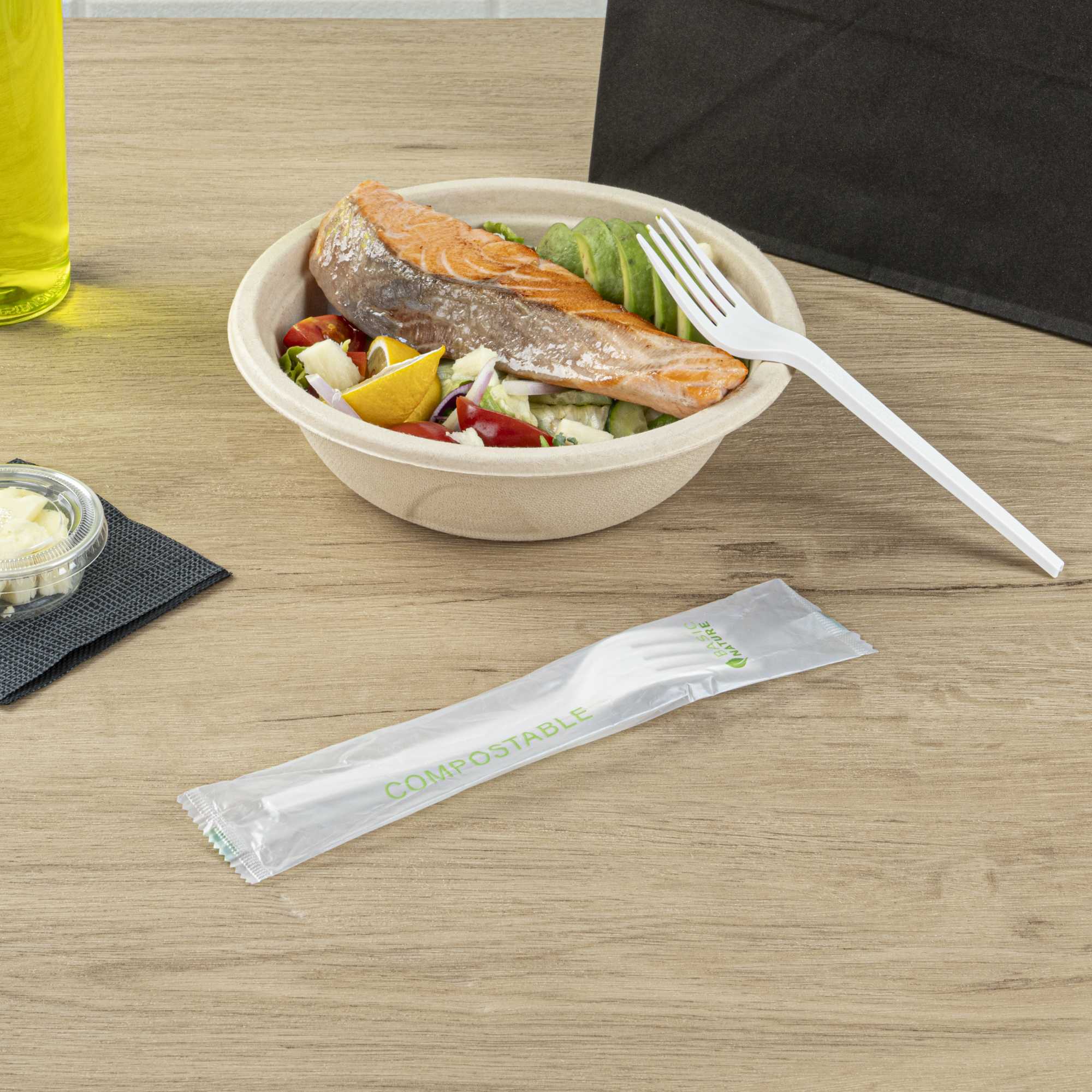 Basic Nature White CPLA Plastic Fork - Compostable Wrapper, Heat-Resistant - 6 1/2" - 250 count box