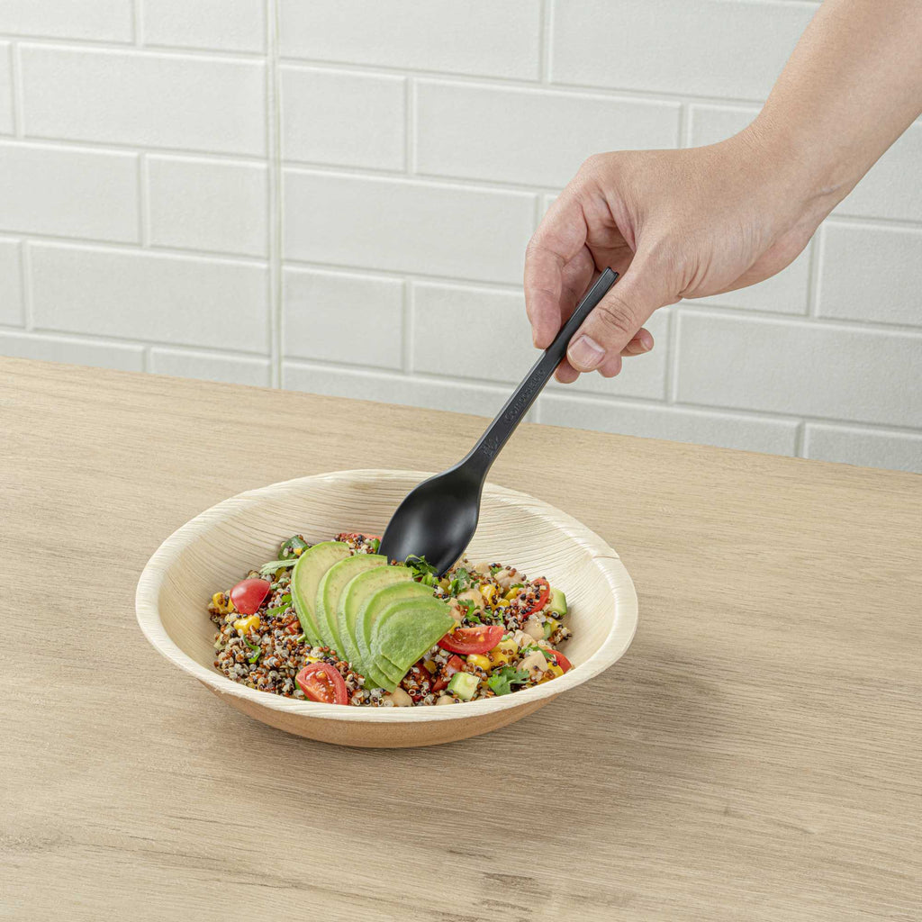 Basic Nature Black CPLA Plastic Spoon - Compostable Wrapper, Heat-Resistant - 6 1/2" - 250 count box