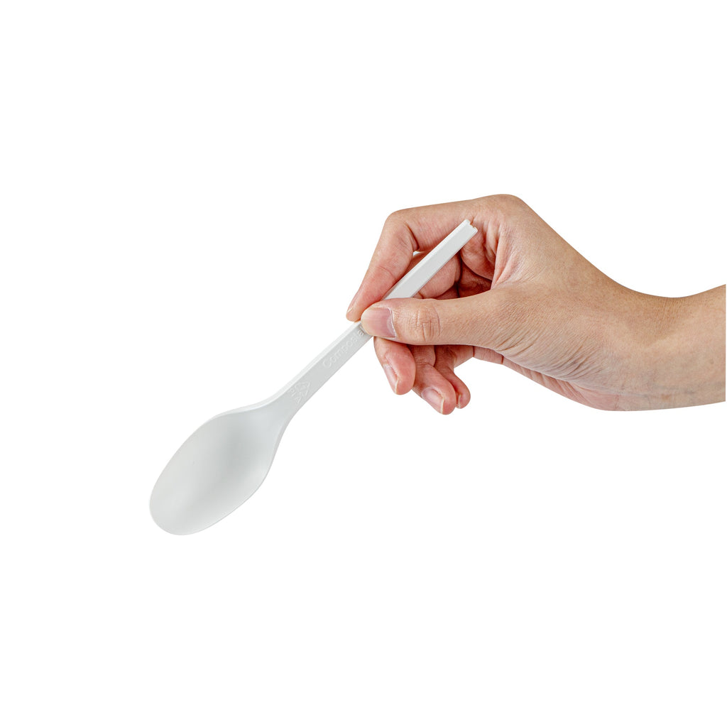 Basic Nature White CPLA Plastic Spoon - Compostable Wrapper, Heat-Resistant - 6 1/2" - 250 count box