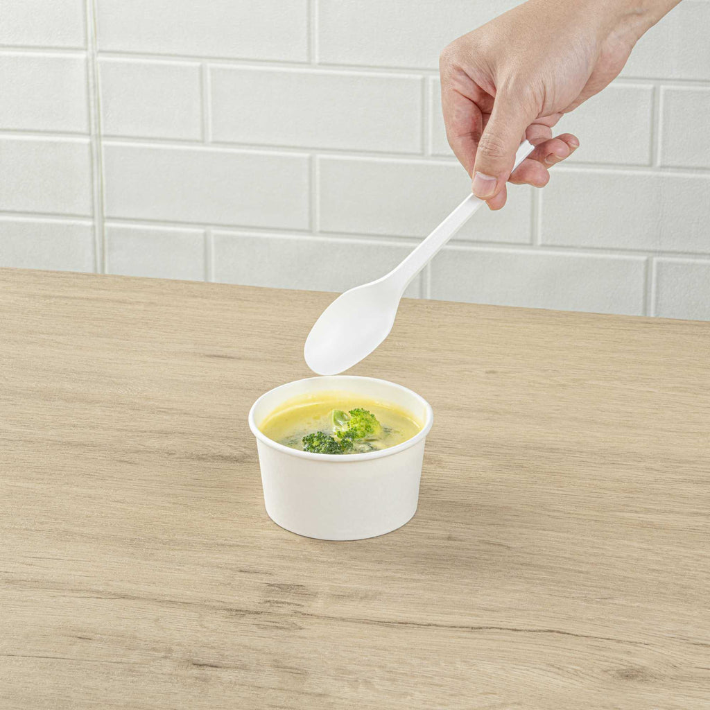 Basic Nature White CPLA Plastic Spoon - Compostable Wrapper, Heat-Resistant - 6 1/2" - 250 count box