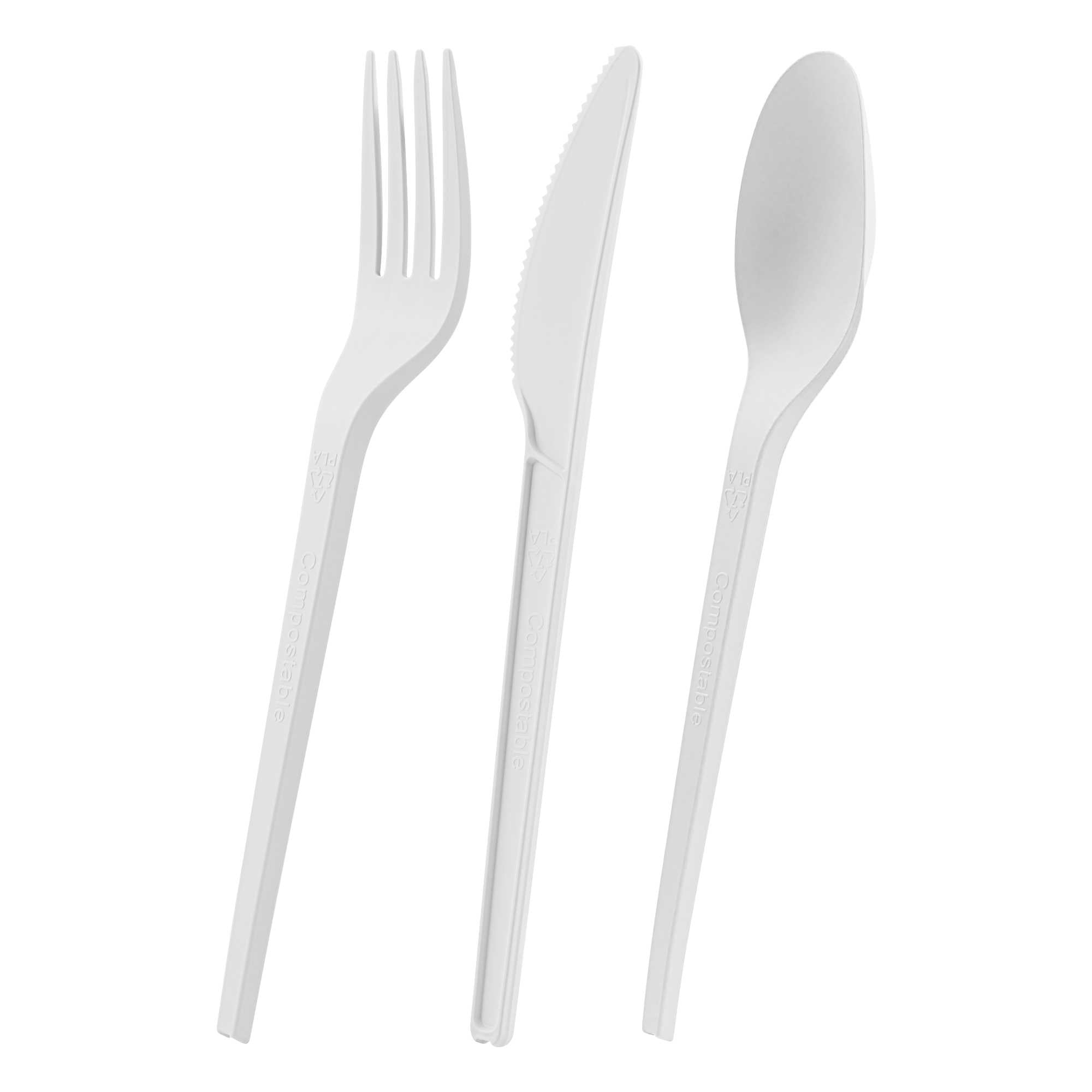 Basic Nature White CPLA Plastic Cutlery Set - Compostable Wrapper, Heat-Resistant - 6 1/2" - 100 count box