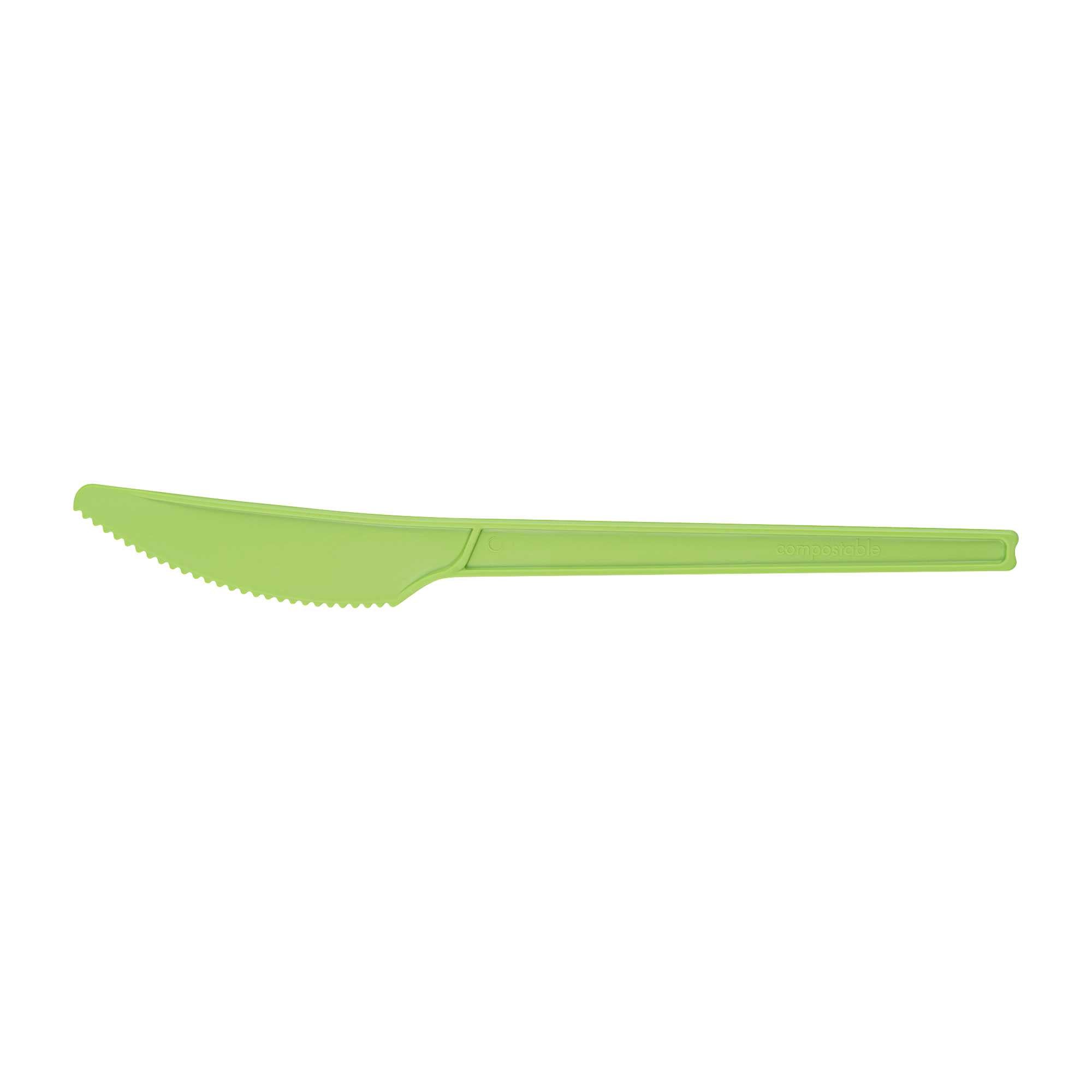 Basic Nature Green CPLA Plastic Knife - Compostable Wrapper, Heat-Resistant - 6 1/2" - 250 count box