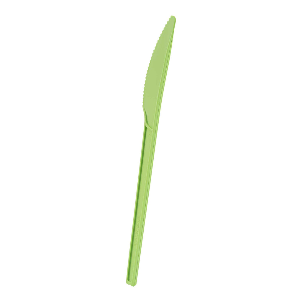 Basic Nature Green CPLA Plastic Knife - Compostable Wrapper, Heat-Resistant - 6 1/2" - 250 count box