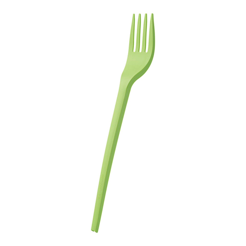 Basic Nature Green CPLA Plastic Fork - Compostable Wrapper, Heat-Resistant - 6 1/2" - 250 count box