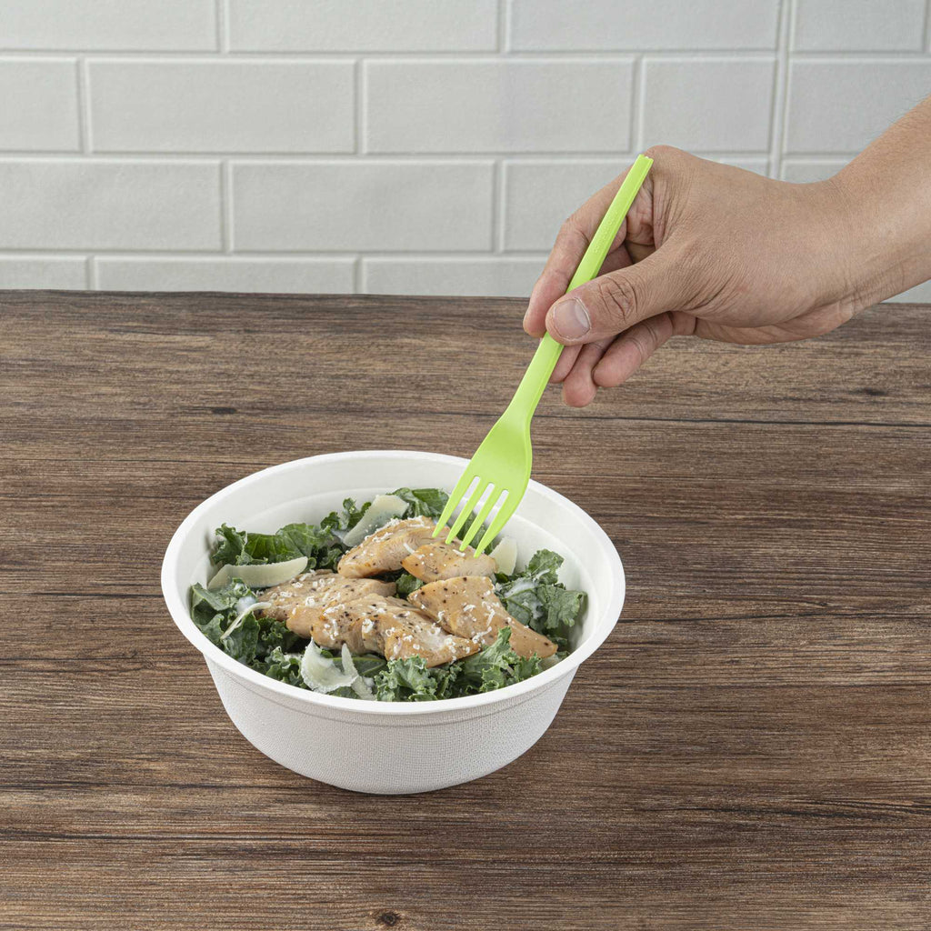Basic Nature Green CPLA Plastic Fork - Compostable Wrapper, Heat-Resistant - 6 1/2" - 250 count box