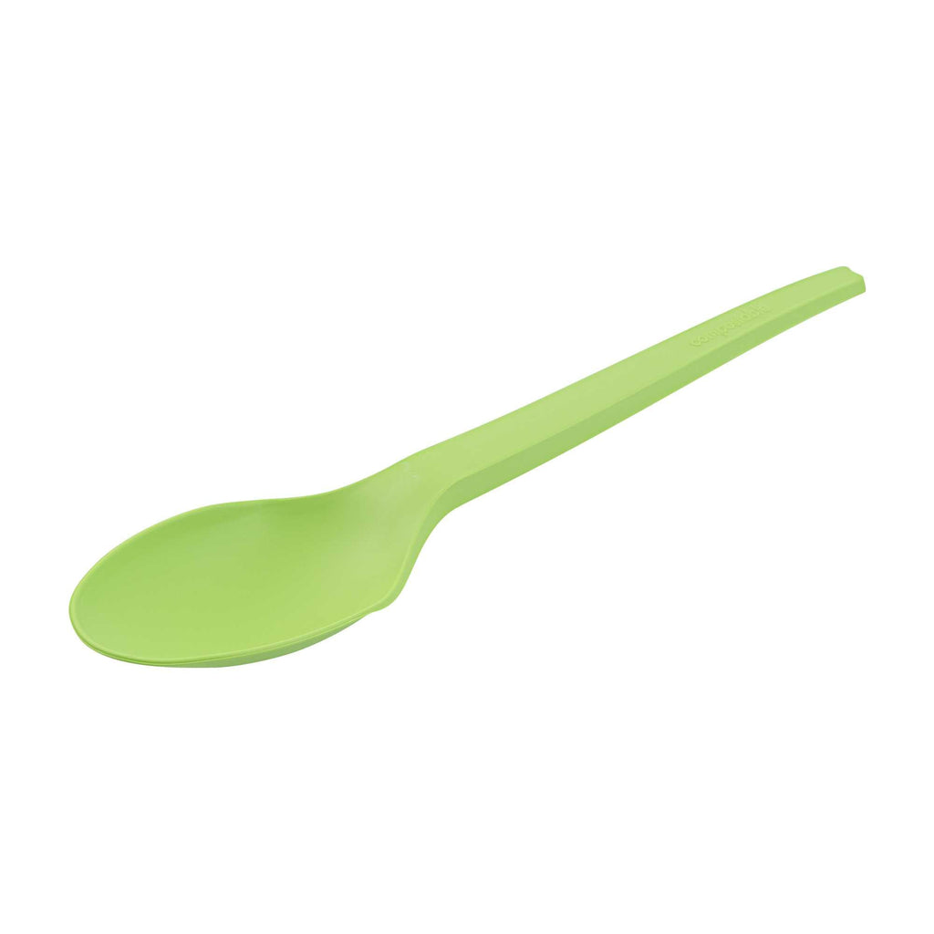 Basic Nature Green CPLA Plastic Spoon - Compostable Wrapper, Heat-Resistant - 6 1/2" - 250 count box