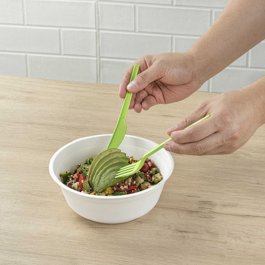 Basic Nature Green CPLA Plastic Cutlery Set - Compostable Wrapper, Heat-Resistant - 6 1/2" - 100 count box