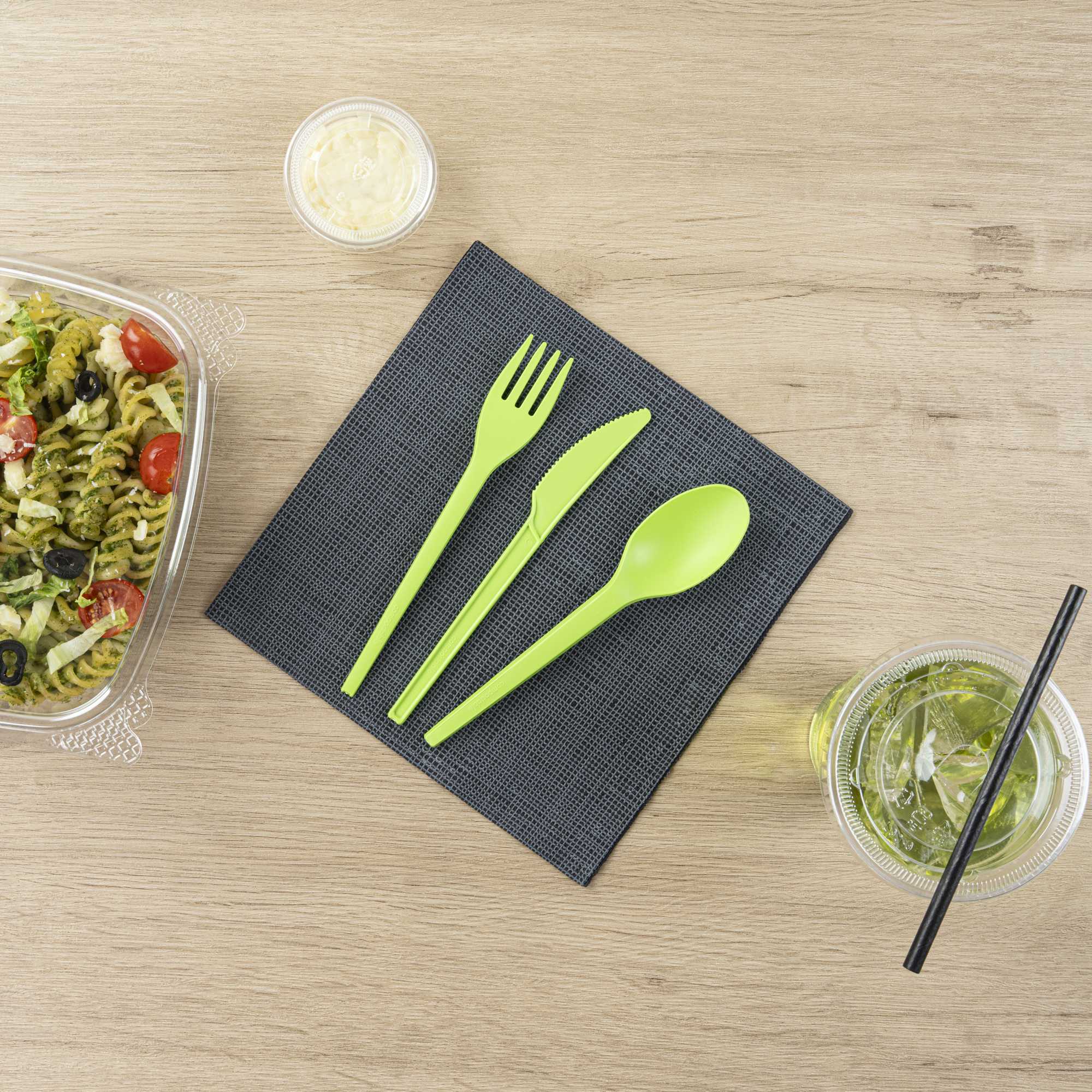 Basic Nature Green CPLA Plastic Cutlery Set - Heat-Resistant, Compostable - 6 1/2" - 290 count box