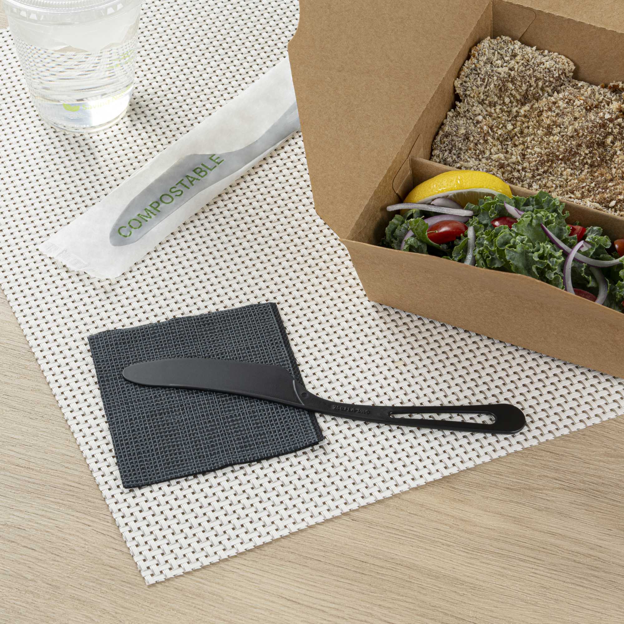 Basic Nature Black CPLA Plastic Knife - Compostable Wrapper, Heat-Resistant - 7 1/2" - 250 count box