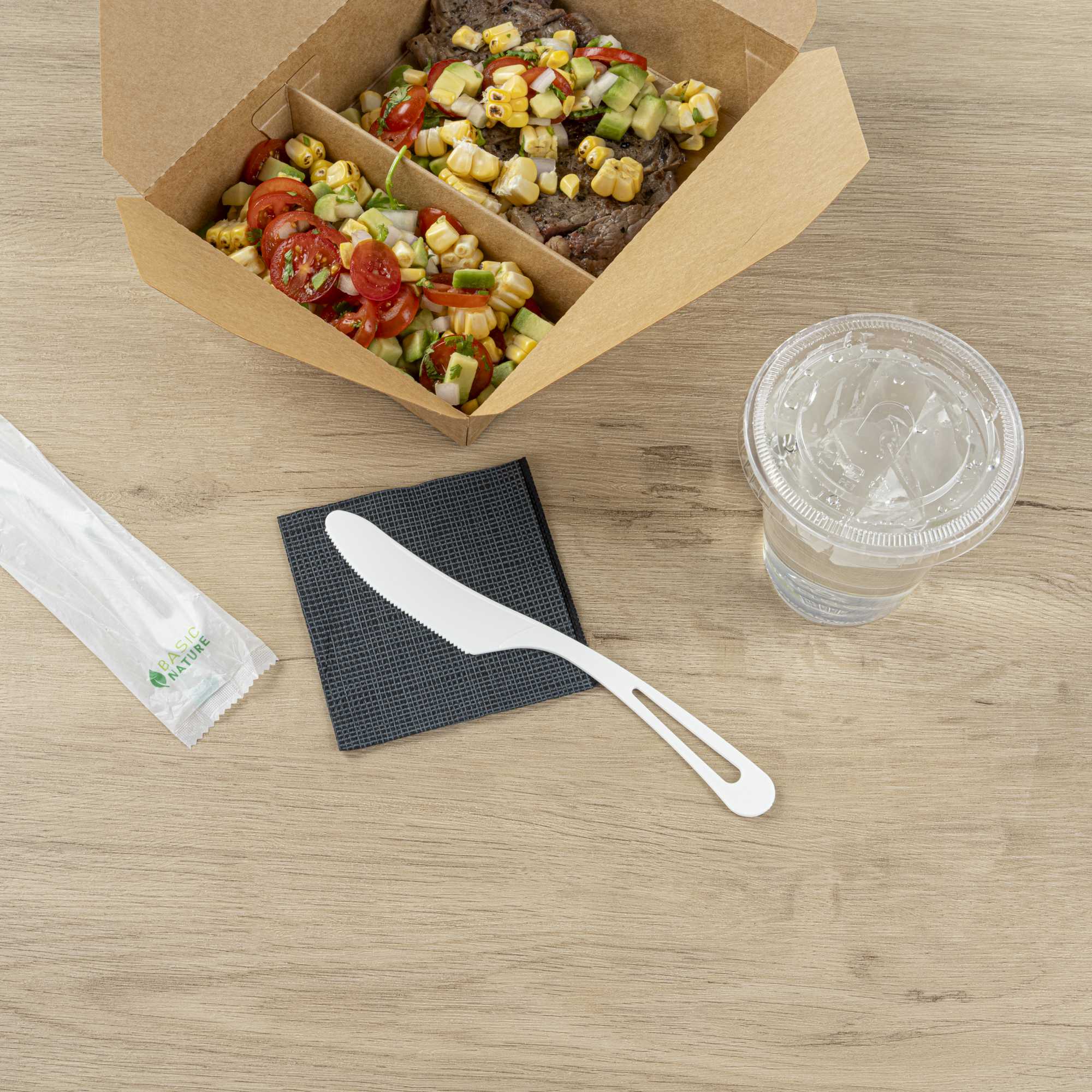 Basic Nature White CPLA Plastic Knife - Compostable Wrapper, Heat-Resistant - 7 1/2" - 250 count box