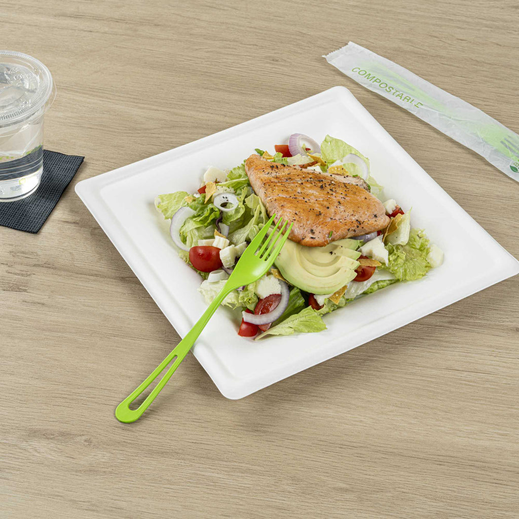 Basic Nature Green CPLA Plastic Fork - Compostable Wrapper, Heat-Resistant - 7 1/2" - 250 count box