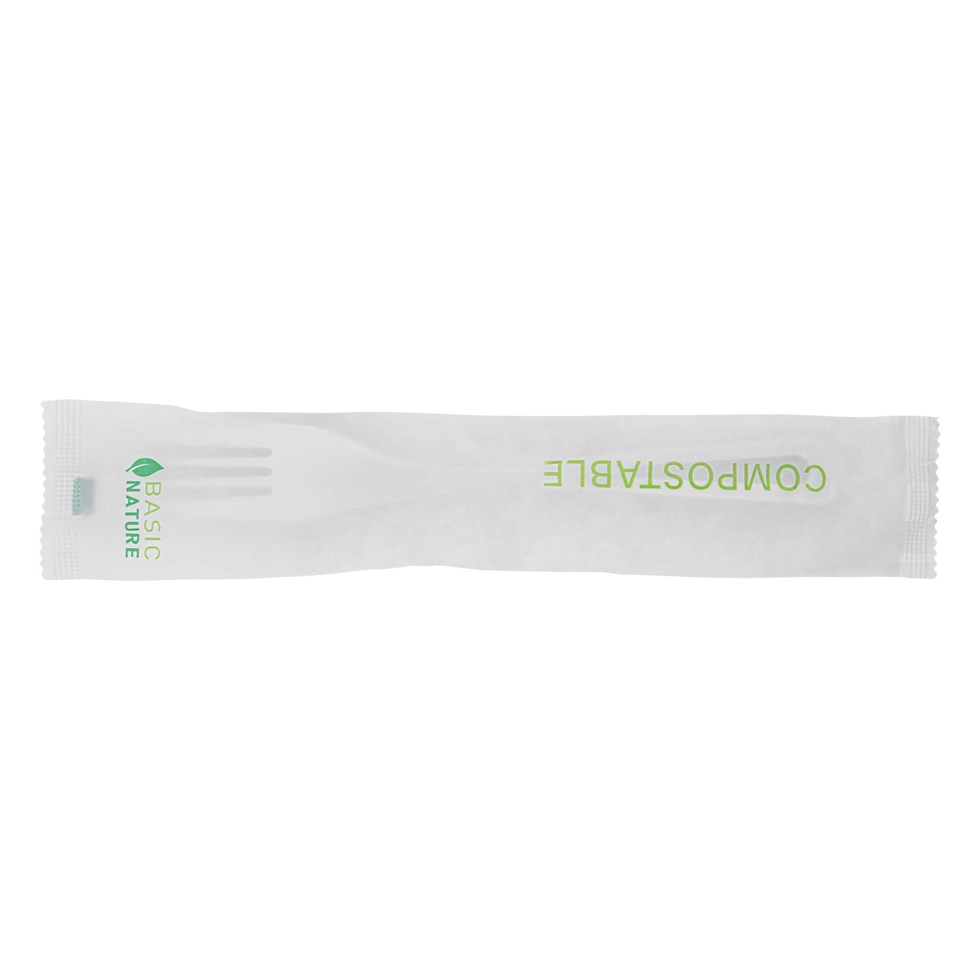 Basic Nature White CPLA Plastic Fork - Compostable Wrapper, Heat-Resistant - 7 1/2" - 250 count box