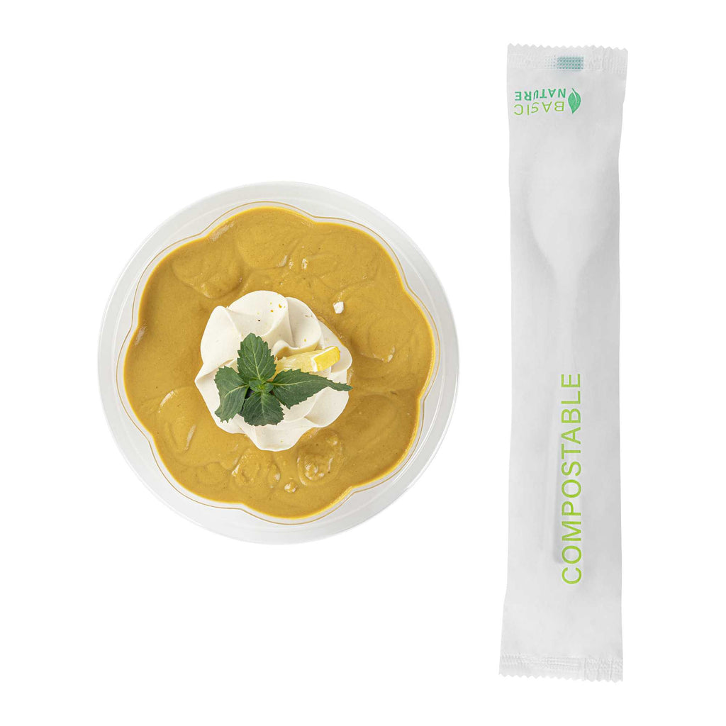 Basic Nature White CPLA Plastic Spoon - Compostable Wrapper, Heat-Resistant - 7 1/2" - 250 count box