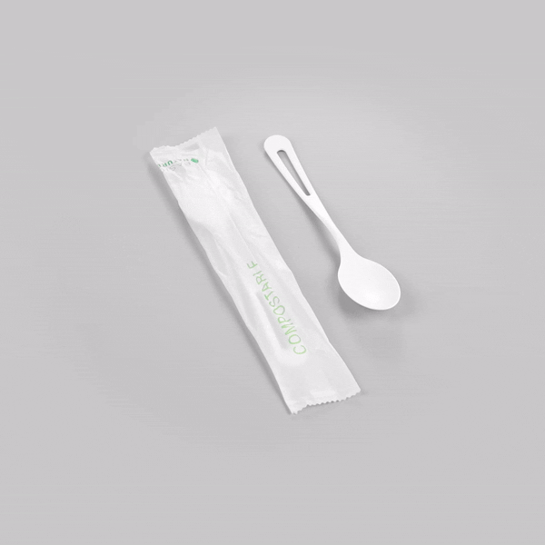 Basic Nature White CPLA Plastic Spoon - Compostable Wrapper, Heat-Resistant - 7 1/2" - 250 count box